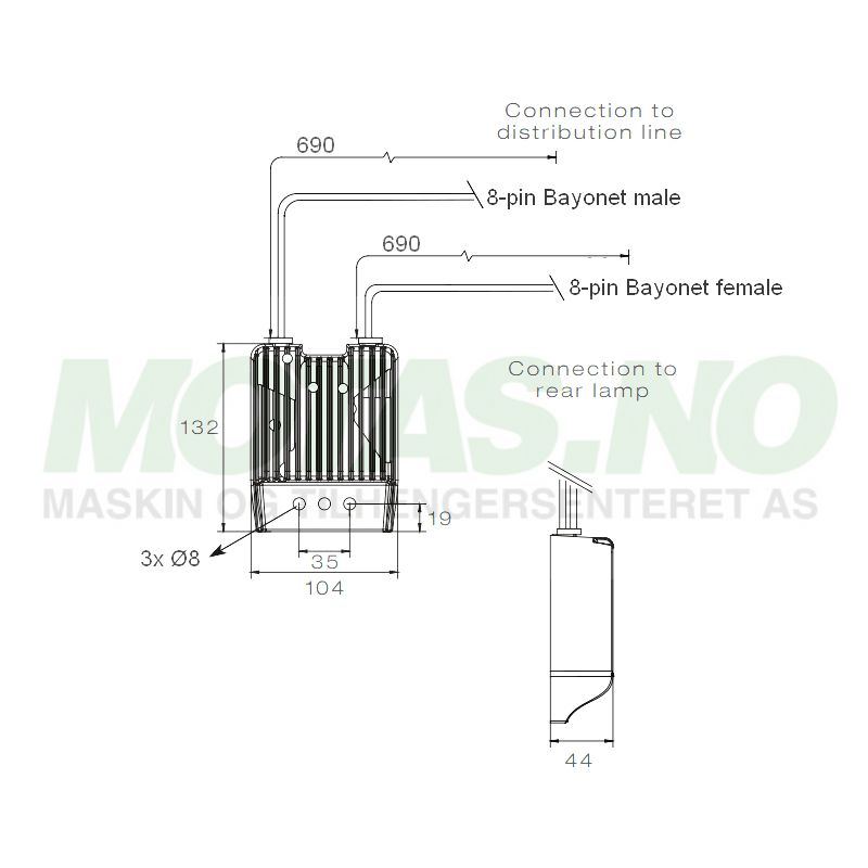 LED styring 10-30V LCG 3, 8-pol Høyre