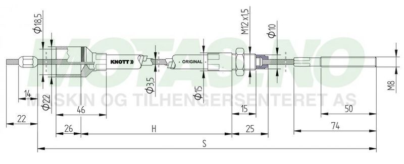 Bremsewire Knott M8 (1230/1440) rustfritt