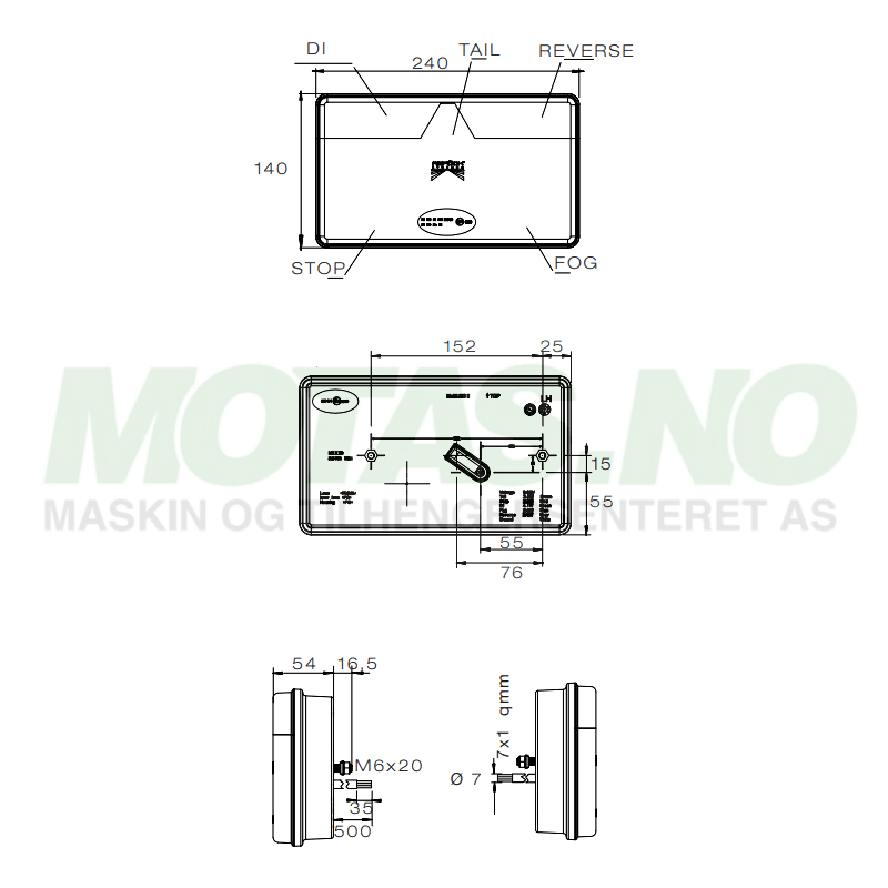 Multiled II 12/24V 8-pol Høyre (m/skiltlys)