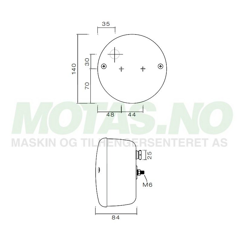 Ryggelys Ø140mm 12V 5-pol Baj.